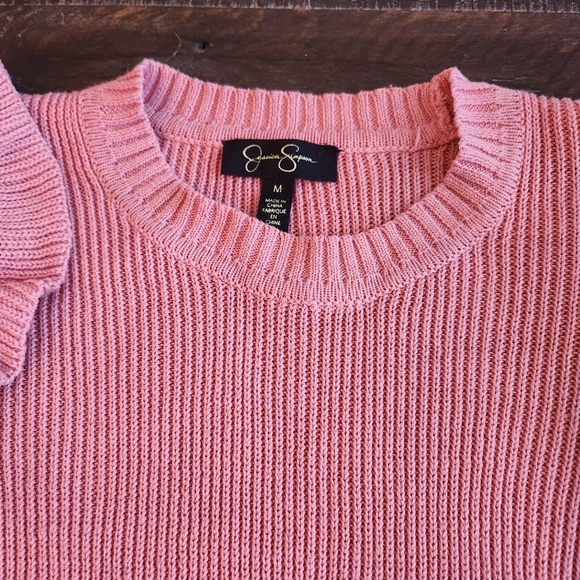 Pink Ruffled Knit Sweater Sz M - Picture 2 of 4